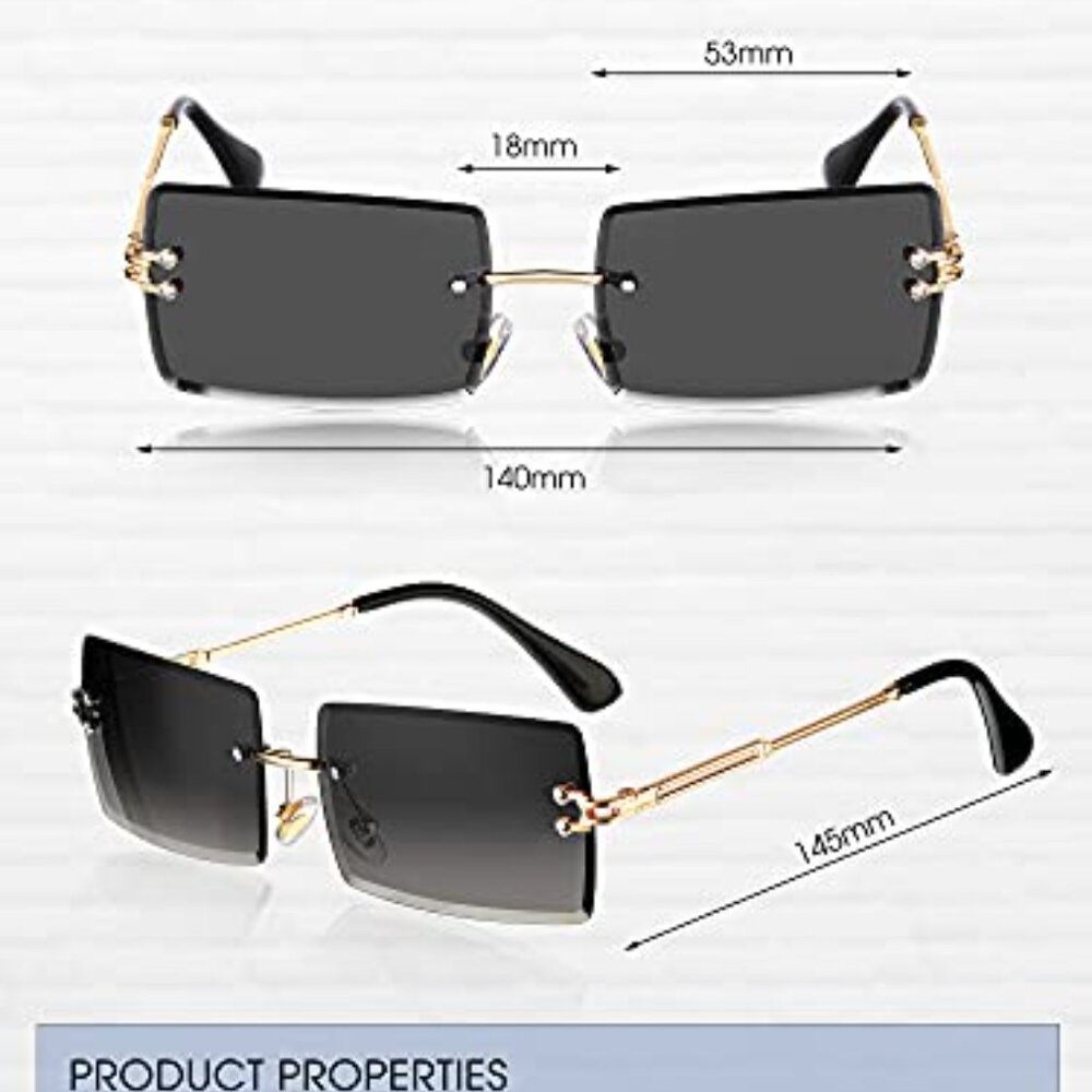 4 Pairs Rimless Rectangle Sunglasses Frameless Sq… - image 3